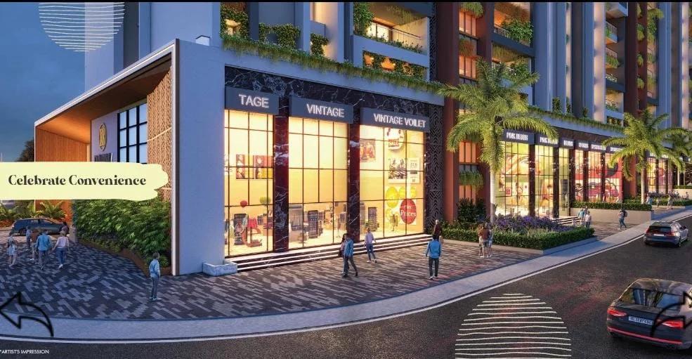 Ground-floor shops and street corner at Kumar Parv, Moshi