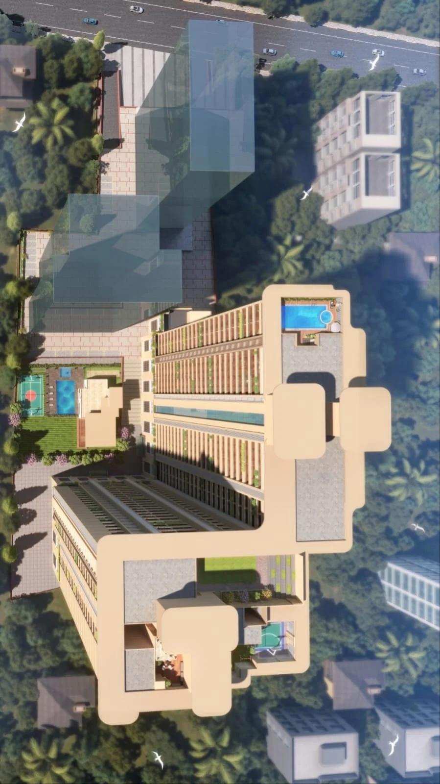 Aerial top view of building layout with rooftop pools at The Westford Phase 2, Pimple Saudagar (copy 2)