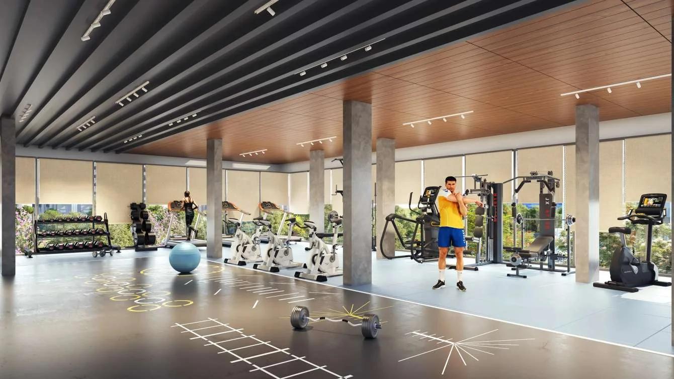 Gym with cardio and weight equipment at Shaligram Walhekarwadi