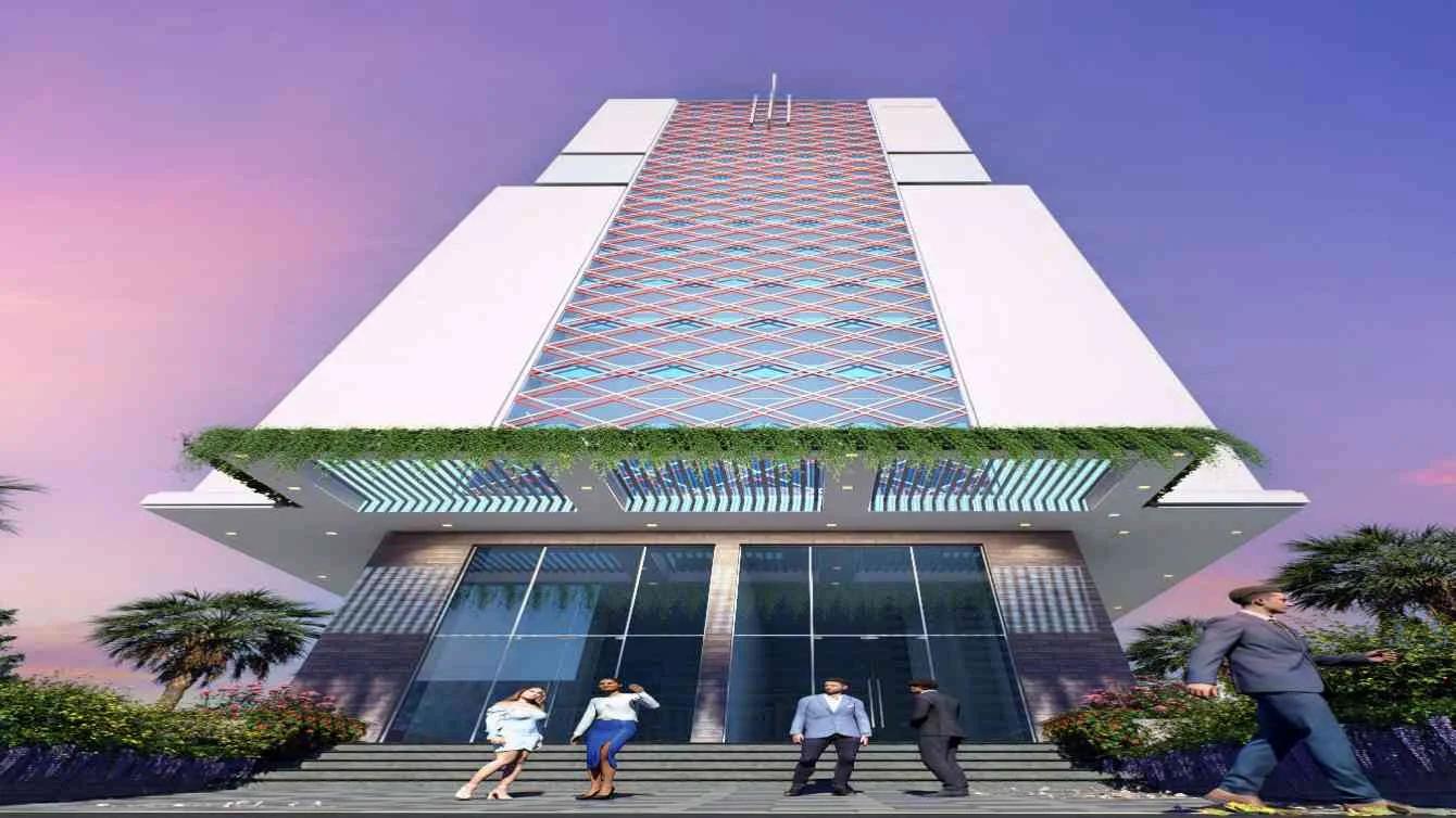 People walking to the entrance of the tower at Stalwart Business Enclave, Baner