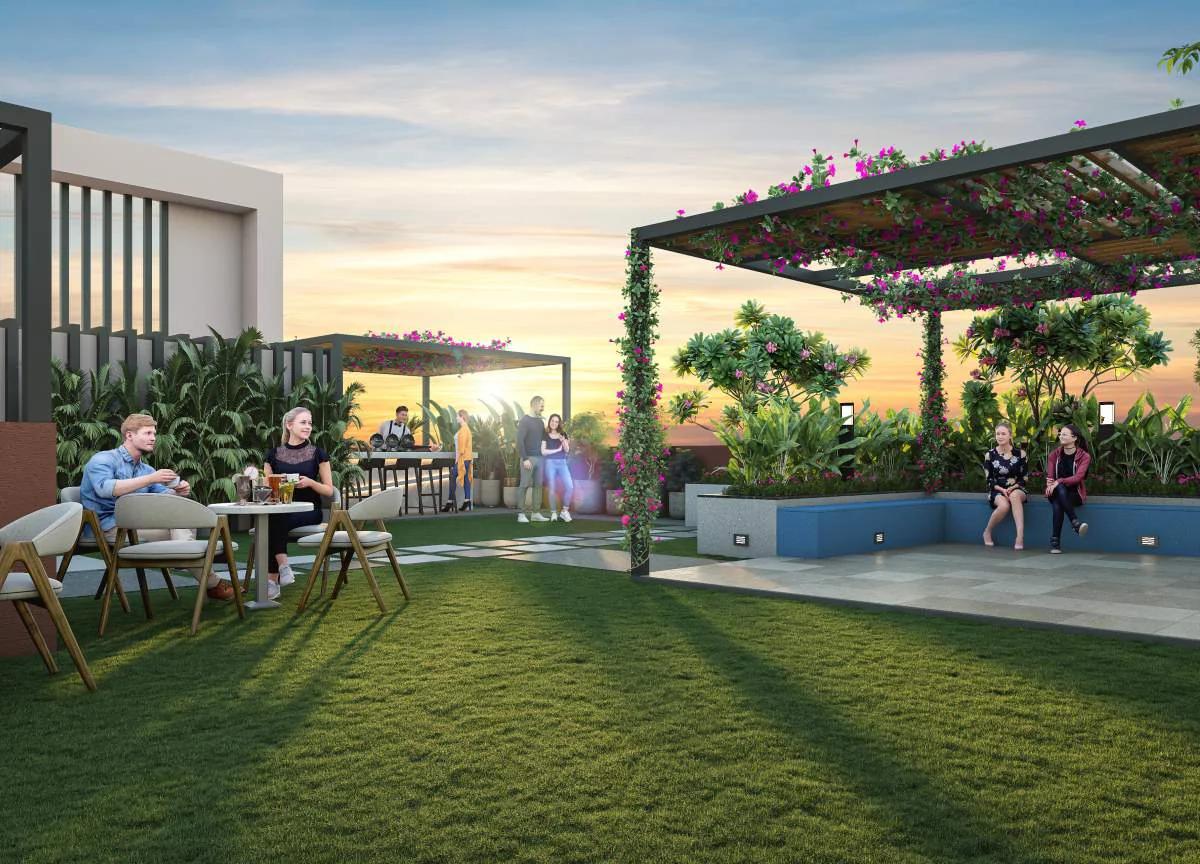 Open-air party lawn with pergolas at Avani Amara, Mundhwa