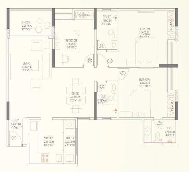 3 bhk 1123, Zenone Wakad , pune