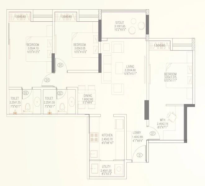 3 bhk 966, Zenone Wakad , pune