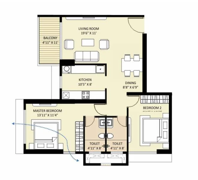 2 BHK 865 Ajwani Prissa Pratham Wakad, pune