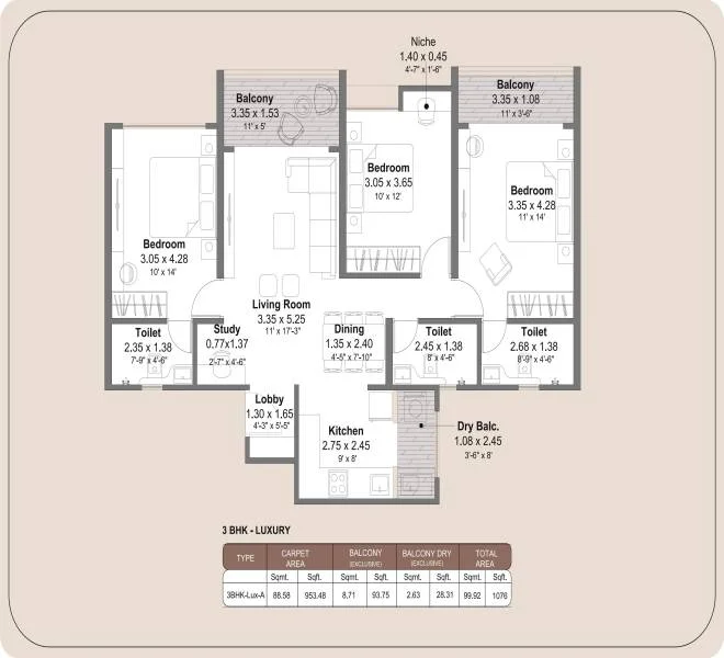 3 BHK 1076 Kohinoor Regalia towers Wakad, Pune