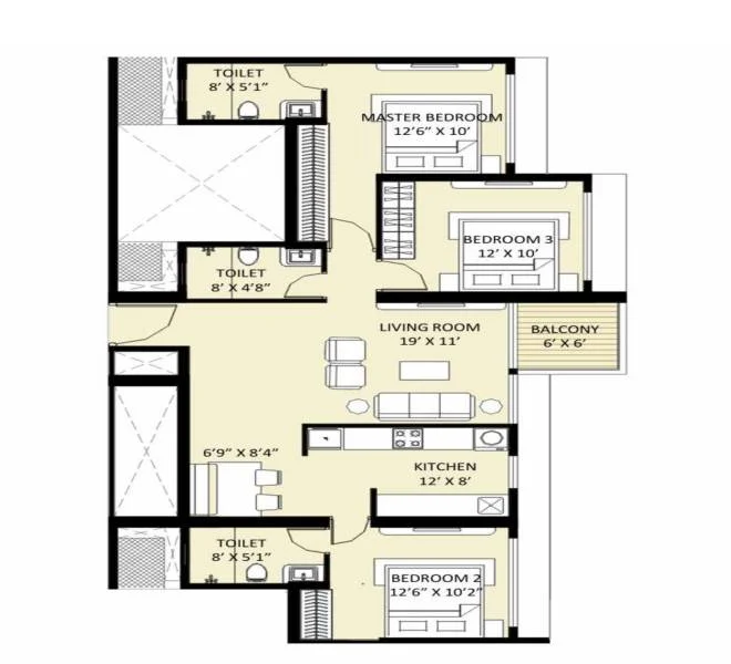 3 BHK 990 Ajwani Prissa Pratham Wakad, pune