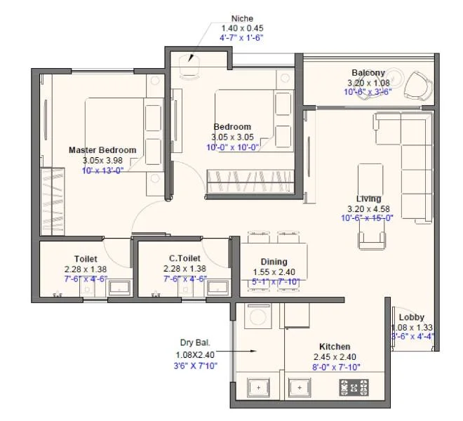2 BHK 704 Kohinoor Anantara wakad, pune