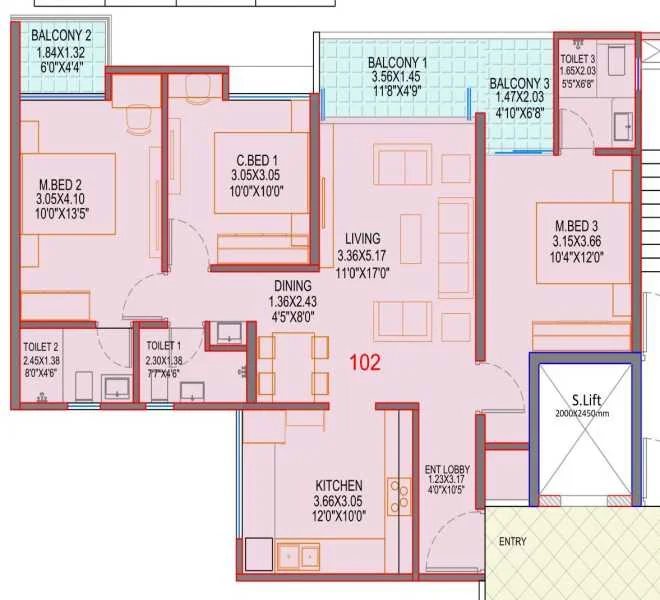 3 BHK 1093 Kings country wakad, pune