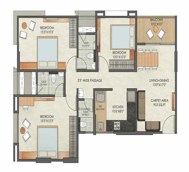 3 BHK 953 SUYOG SIYONA Kiwale, pune