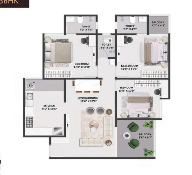 3 BHK 999 Crestline Shreshth Kiwale, pune