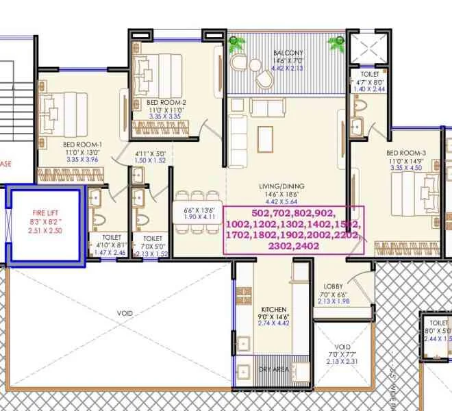 3 BHK 1438 Milleflori Wakad, pune