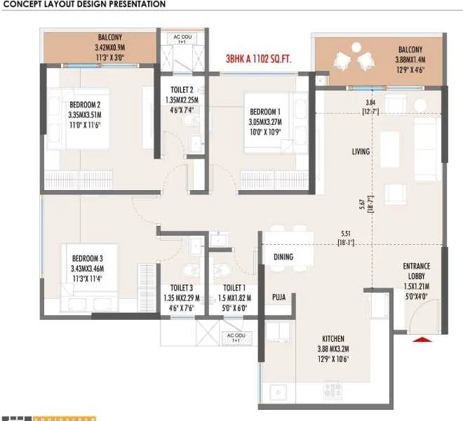 3 BHK 1101 ALPINE 21 Tathawade, pune