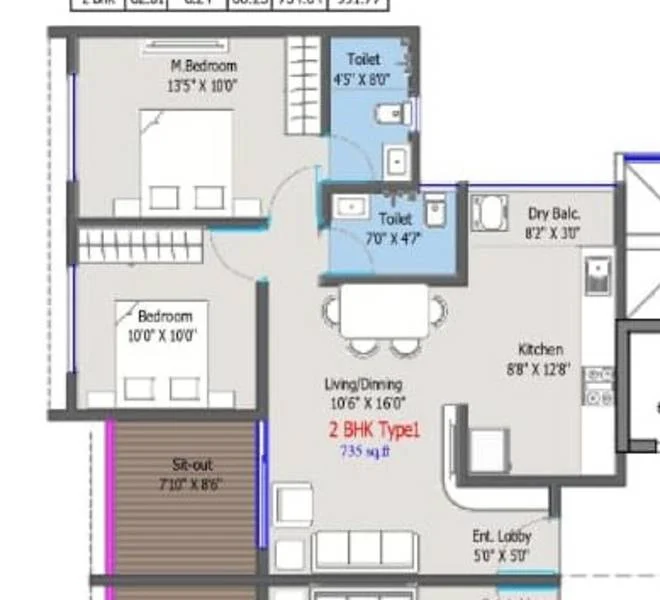 2 BHK 717 Avis Avante Wakad, pune