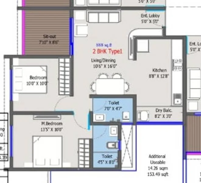 2 BHK 807 Avis Avante Wakad, pune